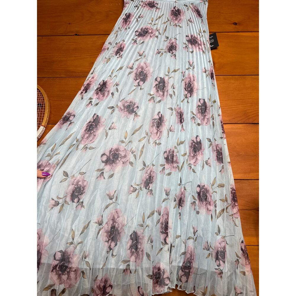 NWT Lulus Gorgeous Purpose Blue Floral Pleated Sleeveless Bow Maxi Dress Size XL - Picture 5 of 9